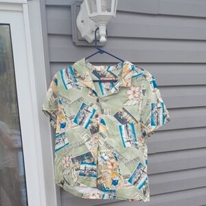 Caribbean Joe Button Up Shirt Island Graphic  Medium